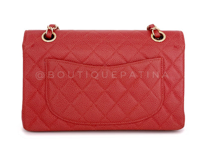 Chanel 2002 Vintage Red Caviar Small Classic Double Flap Bag 24k GHW