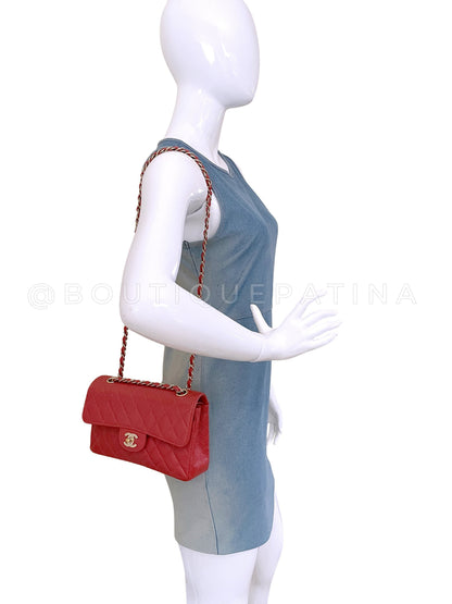 Chanel 2002 Vintage Red Caviar Small Classic Double Flap Bag 24k GHW