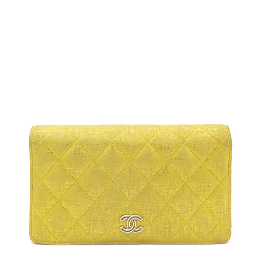 Calfskin Quilted Yen Wallet Textured Gold