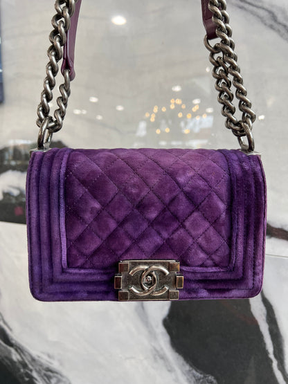 Chanel Velvet Quilted Mini Boy Flap Purple