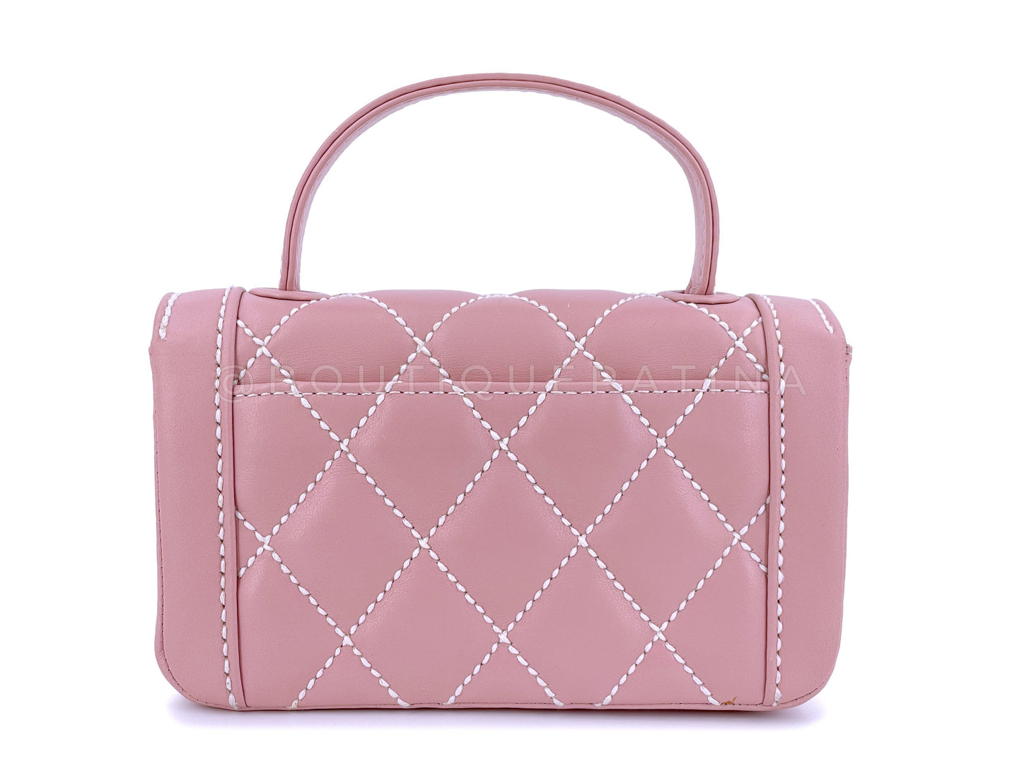 Rare 2005 Vintage Chanel Mauve Pink Wild Stitch Surpique Baby Mini Kelly Flap Bag 24k GHW