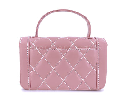 Rare 2005 Vintage Chanel Mauve Pink Wild Stitch Surpique Baby Mini Kelly Flap Bag 24k GHW