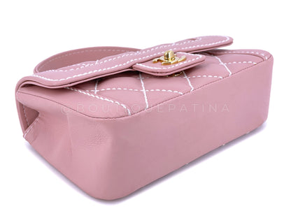 Rare 2005 Vintage Chanel Mauve Pink Wild Stitch Surpique Baby Mini Kelly Flap Bag 24k GHW