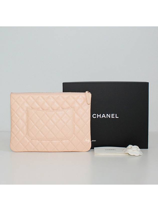 Classic Gold Logo Medium Caviar Clutch Bag Beige Chanel