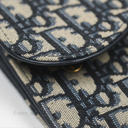 Christian Dior Saddle Wallet On Chain Navy Oblique Jacquard