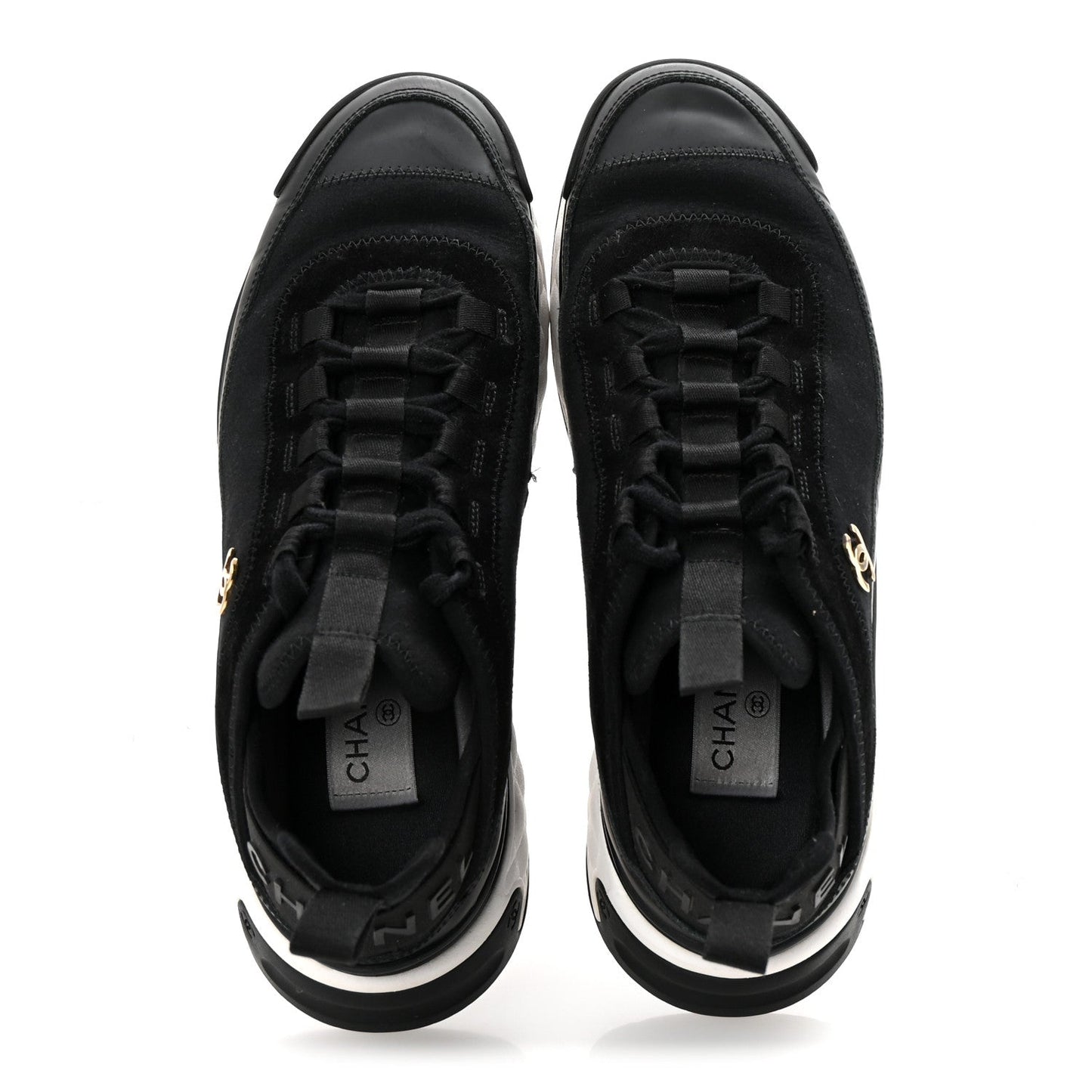 Velvet Calfskin Mixed Fibers CC Sneakers 38.5 Black