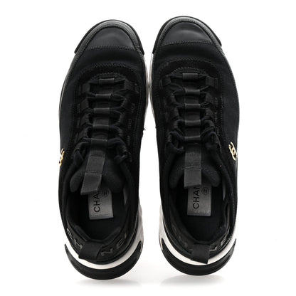 Velvet Calfskin Mixed Fibers CC Sneakers 38.5 Black
