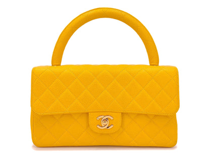 Chanel 1997 Vintage Canary Yellow Caviar Kelly Flap Parent Bag 24k GHW