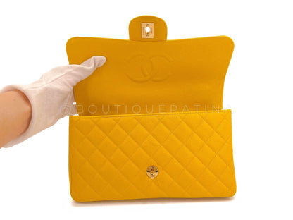 Chanel 1997 Vintage Canary Yellow Caviar Kelly Flap Parent Bag 24k GHW