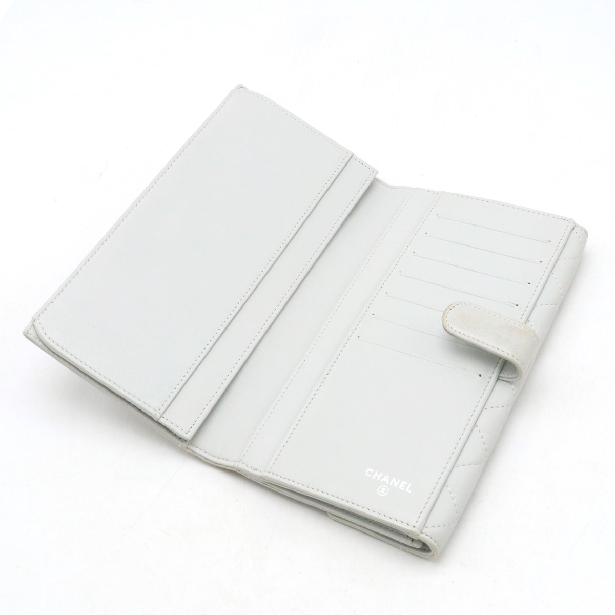 CHANEL MATRACE COCOMARK W HOCK DUPLE HOCK Long Wallet Leather White Gray Silver  A48983