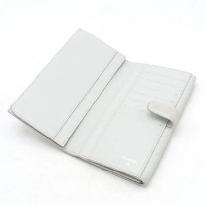 CHANEL MATRACE COCOMARK W HOCK DUPLE HOCK Long Wallet Leather White Gray Silver  A48983