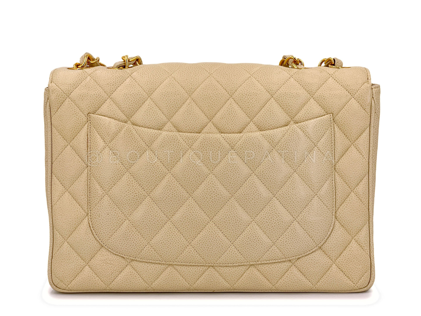 Chanel 1994 Vintage Light Beige Caviar Jumbo Classic Flap Bag 24k GHW