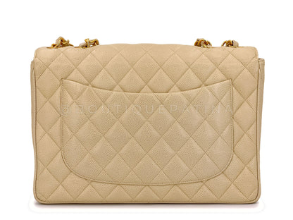 Chanel 1994 Vintage Light Beige Caviar Jumbo Classic Flap Bag 24k GHW