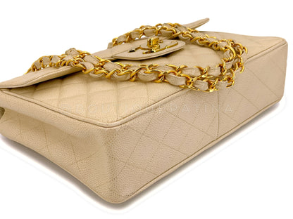 Chanel 1994 Vintage Light Beige Caviar Jumbo Classic Flap Bag 24k GHW