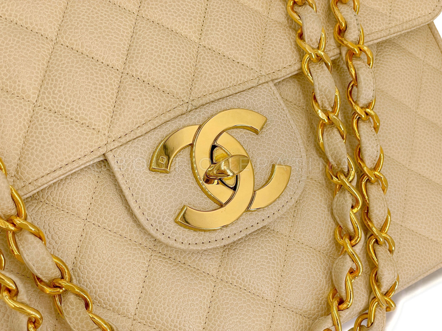 Chanel 1994 Vintage Light Beige Caviar Jumbo Classic Flap Bag 24k GHW