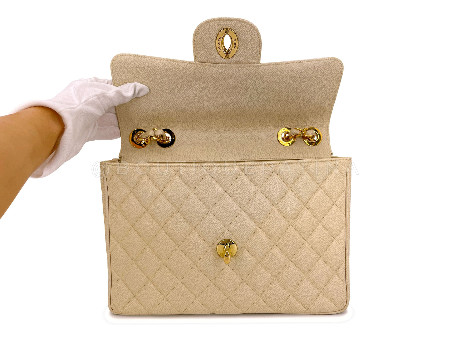 Chanel 1994 Vintage Light Beige Caviar Jumbo Classic Flap Bag 24k GHW