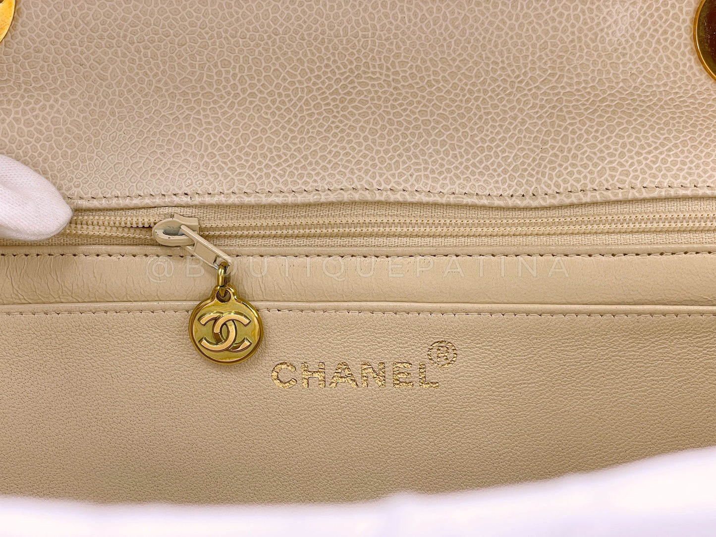 Chanel 1994 Vintage Light Beige Caviar Jumbo Classic Flap Bag 24k GHW