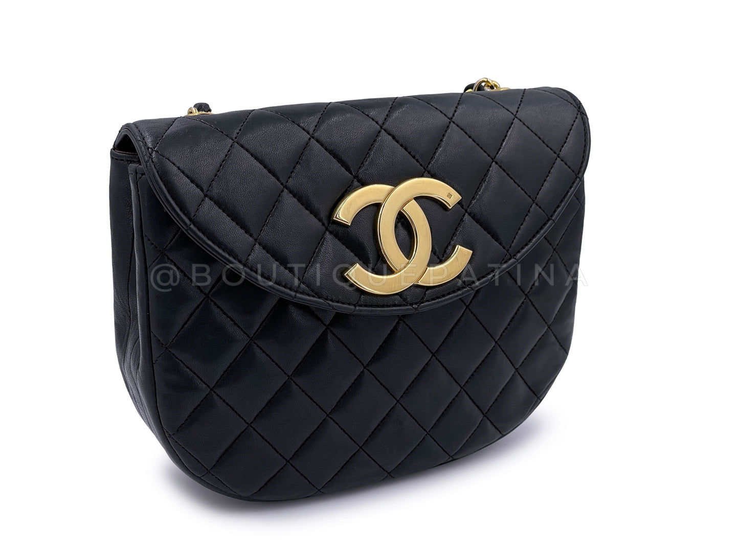 Chanel 1989 Vintage Round Half Moon Flap Bag 24k GHW Black