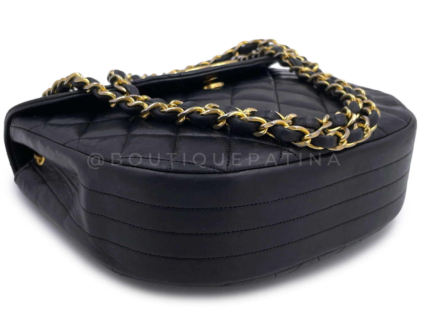 Chanel 1989 Vintage Round Half Moon Flap Bag 24k GHW Black