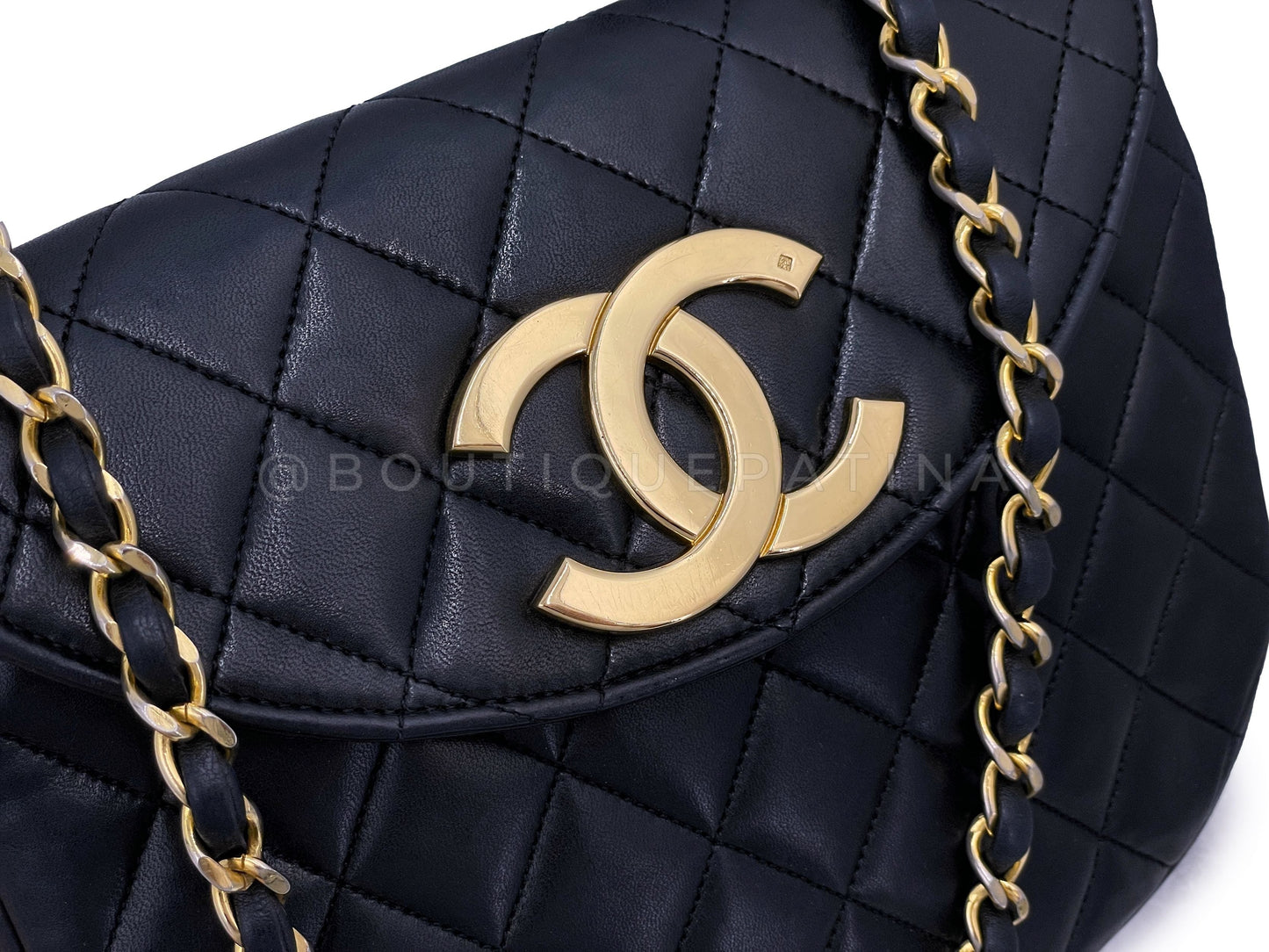 Chanel 1989 Vintage Round Half Moon Flap Bag 24k GHW Black