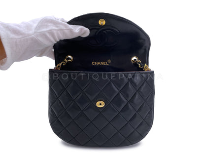 Chanel 1989 Vintage Round Half Moon Flap Bag 24k GHW Black