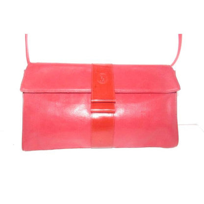 Fendi Red Embossed Leather Zucca Print Multi Compartment Two Way Purse