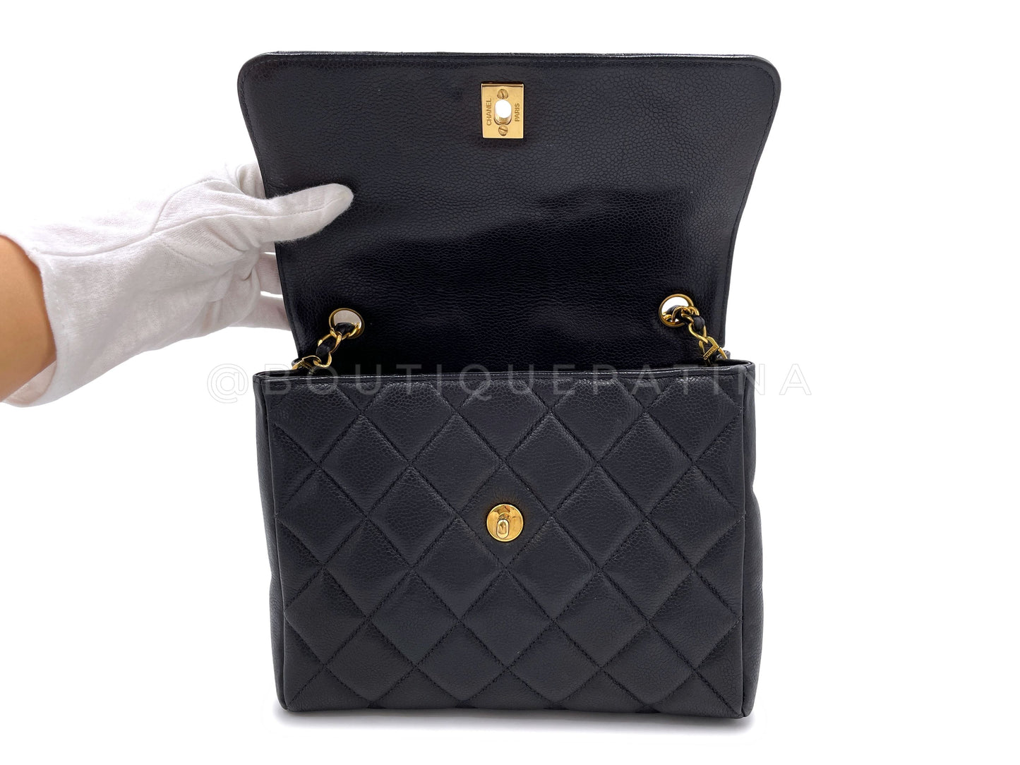 Chanel 1996 Vintage Black Caviar Square Crossbody Flap Bag 24k GHW