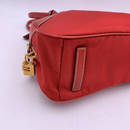 Prada Red Tessuto Travel Canvas And Leather Bowling Bag Bl0081