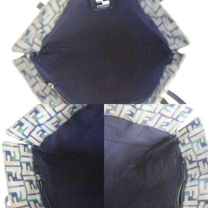 Fendi Canvasleather Top Handle Satcheltote Bluegreenwhite Zucco Print Leather And Canvas Tote