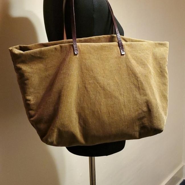 Fendi Camel Corduroy & Brown Leather Roll Tote