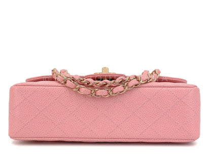 Chanel 2005 Vintage Sakura Pink Small Classic Double Flap Bag 24k GHW