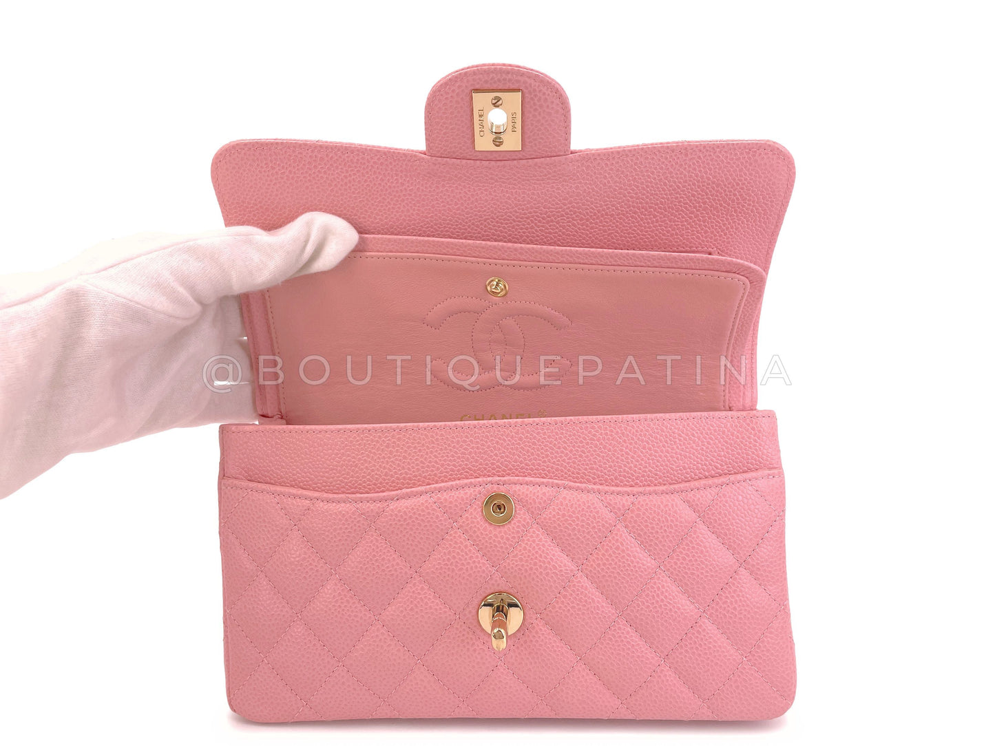Chanel 2005 Vintage Sakura Pink Small Classic Double Flap Bag 24k GHW