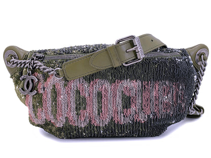 Chanel 17C Green Pink Sequin Coco Cuba Fanny Pack Belt Bum Bag