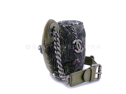 Chanel 17C Green Pink Sequin Coco Cuba Fanny Pack Belt Bum Bag