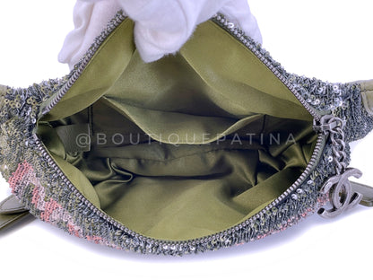 Chanel 17C Green Pink Sequin Coco Cuba Fanny Pack Belt Bum Bag