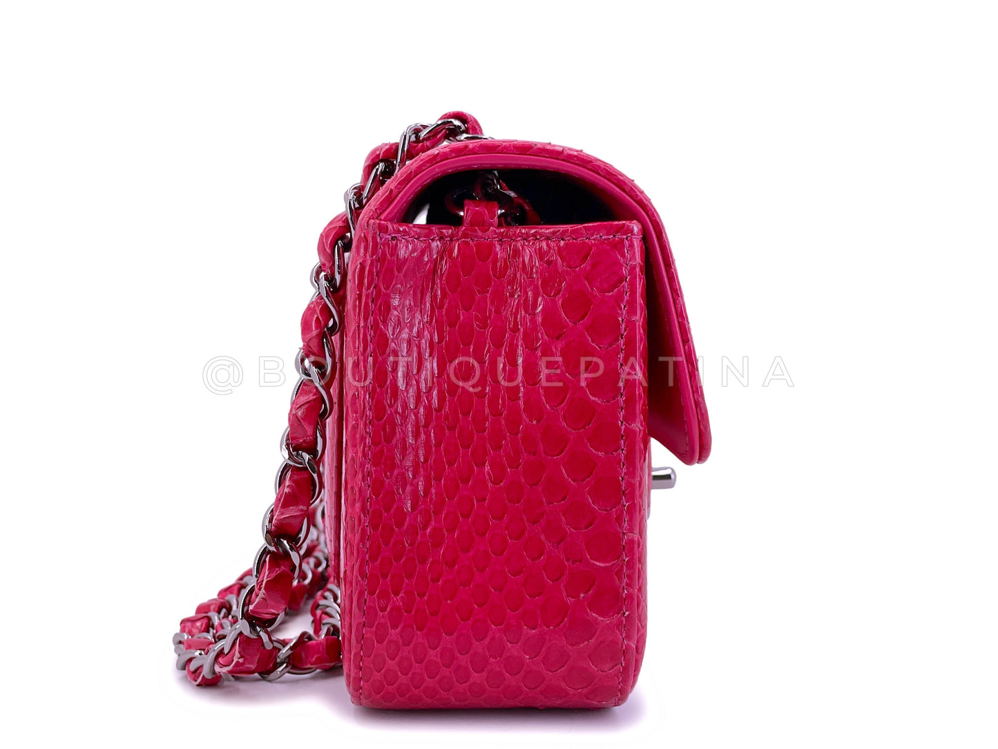 Chanel 2014 Fuchsia Pink Python Rectangular Mini Flap Bag RHW