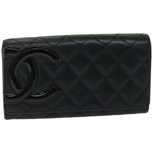 Chanel Cambon Line Long Wallet Leather Black CC Auth