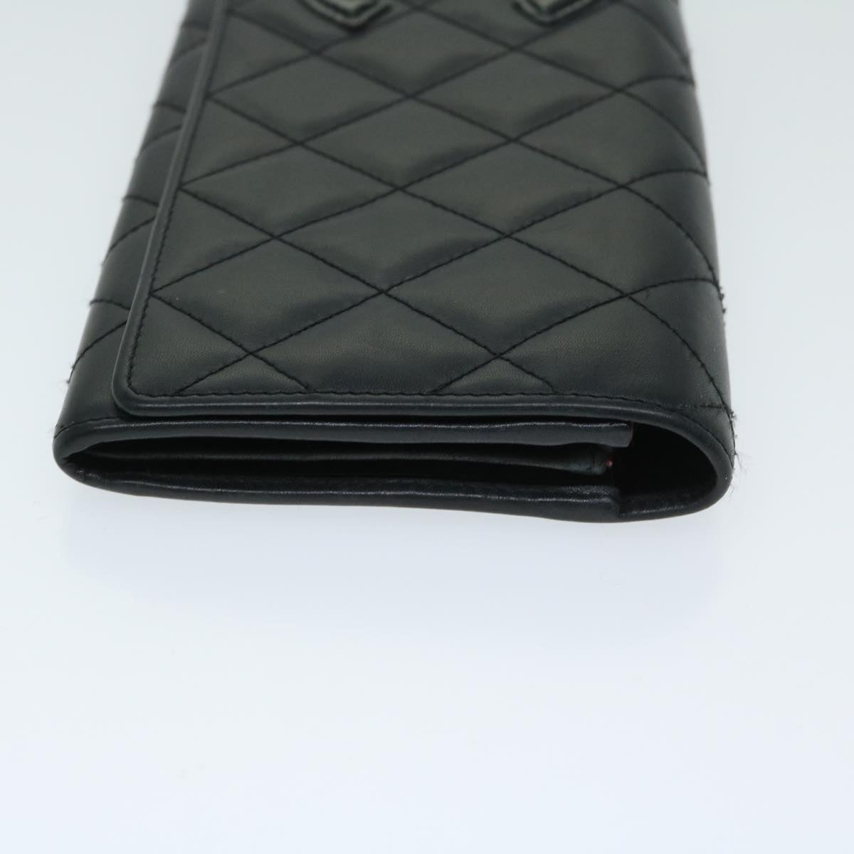 Chanel Cambon Line Long Wallet Leather Black CC Auth