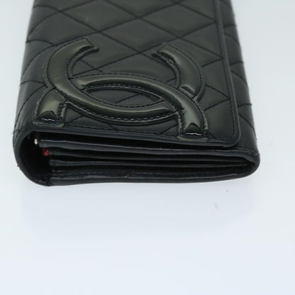Chanel Cambon Line Long Wallet Leather Black CC Auth