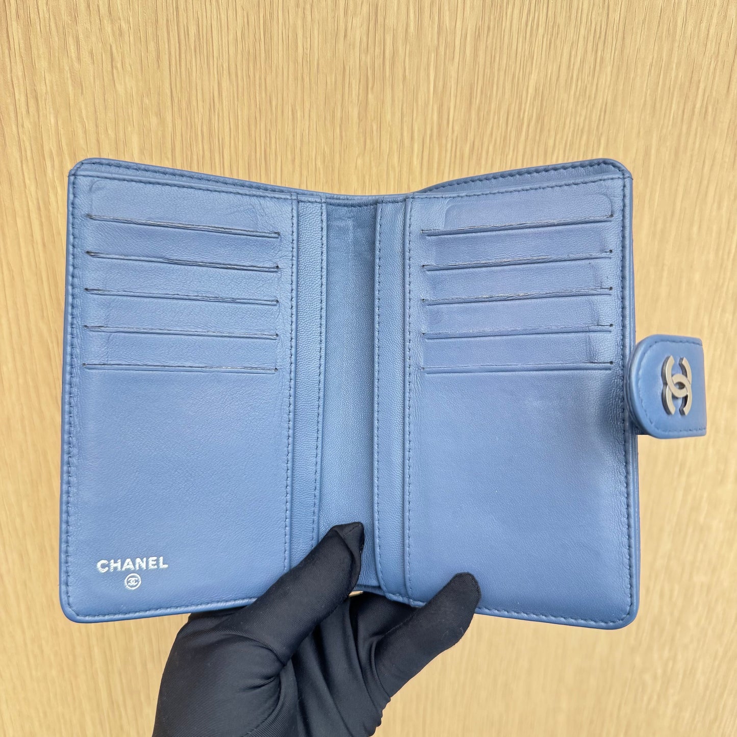 CHANEL Lambskin Quilted Zipped Pocket Wallet Lavander