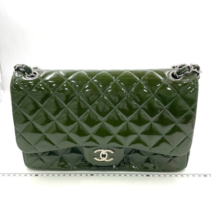 Chanel Classic Flap Jumbo Large Green Patent Leather Silver Hardware