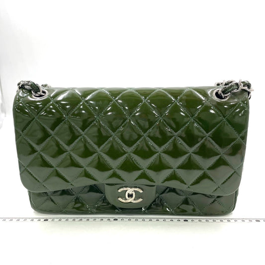 Chanel Classic Flap Jumbo Large Green Patent Leather Silver Hardware