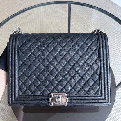 Chanel Boy Large - Caviar 30CM Quilted Black Silver Hardware Series 17