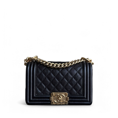 Chanel Boy Small - Caviar 20CM Quilted Black Gold Hardware Series 23