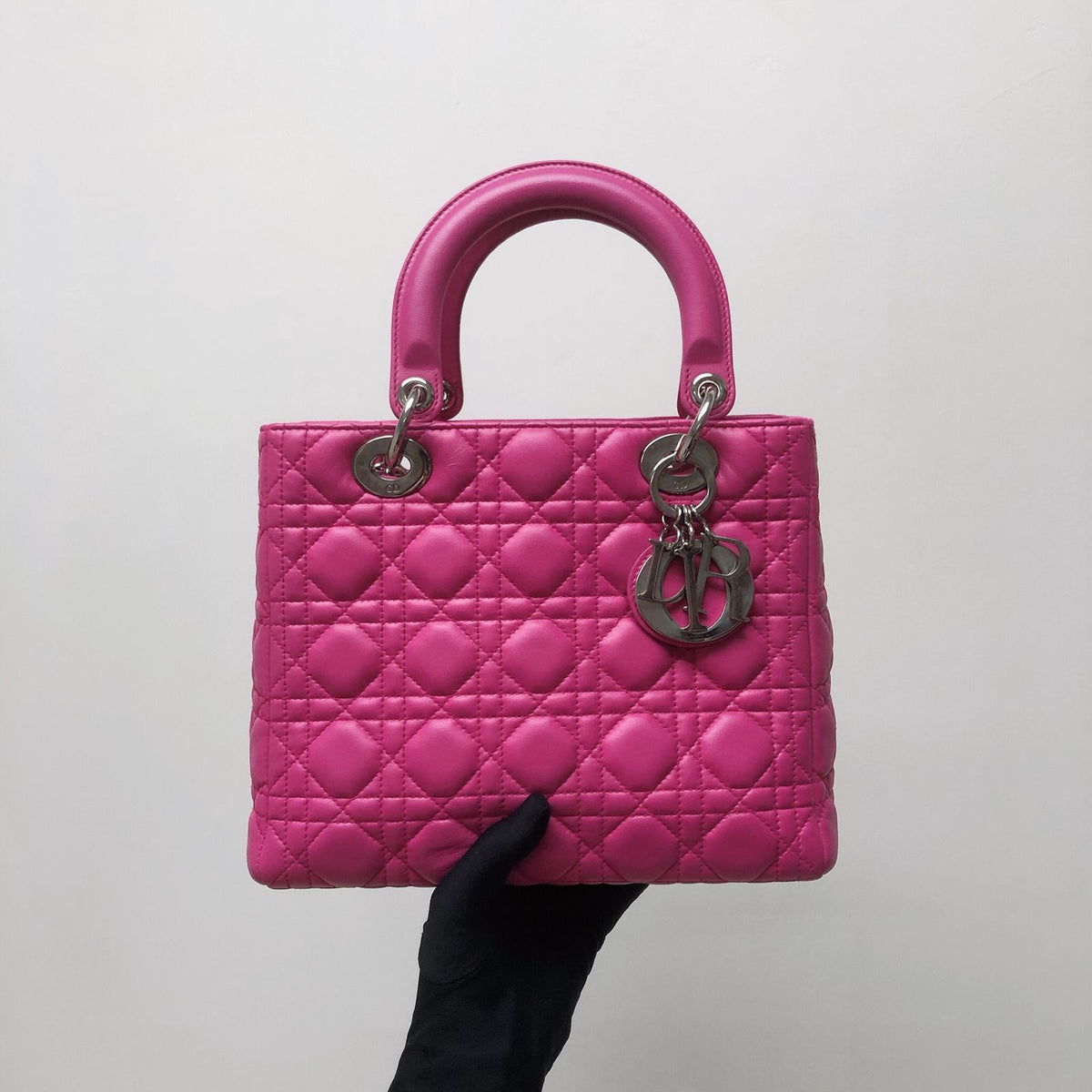 Cannage Lambskin Lady Dior Medium Bag in Magenta Pink