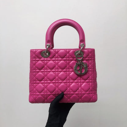 Cannage Lambskin Lady Dior Medium Bag in Magenta Pink