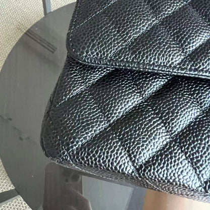 *Un* Medium Double Flap 25CM Quilted Grained Calfskin Black Silver Hardware Series 23