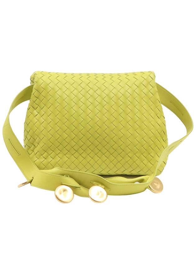 Luxury Bottega Veneta Kiwi color calfskin intrecciato weaving gold medal medium fold 2WAY 642637