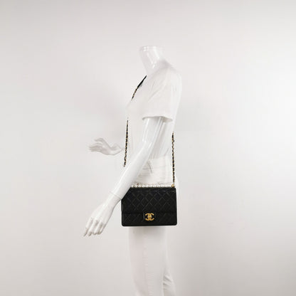 Chanel Flap Bag Lamb Leather Quilted Pearl Decor Classic Double C Buckle Shoulder Bag