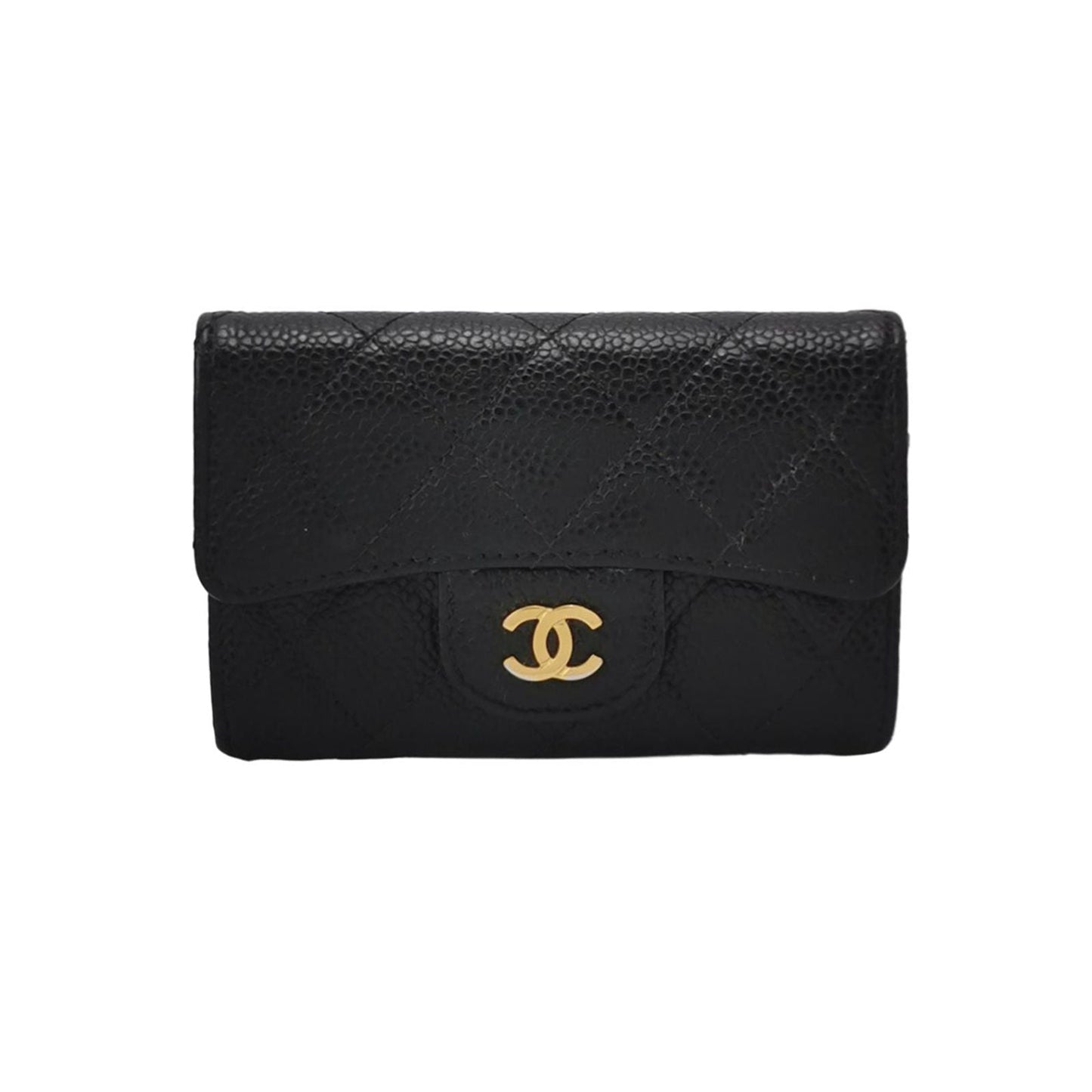 Chanel CC Bag Leather Solid Quilted Double C Logo Card Holder